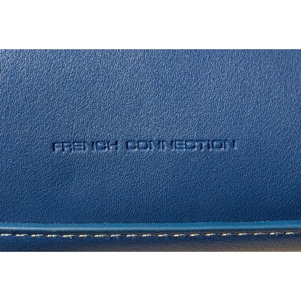French Connection Purse Blue Faux Leather Bag Tote Grommets Double Handle - Picture 2 of 16